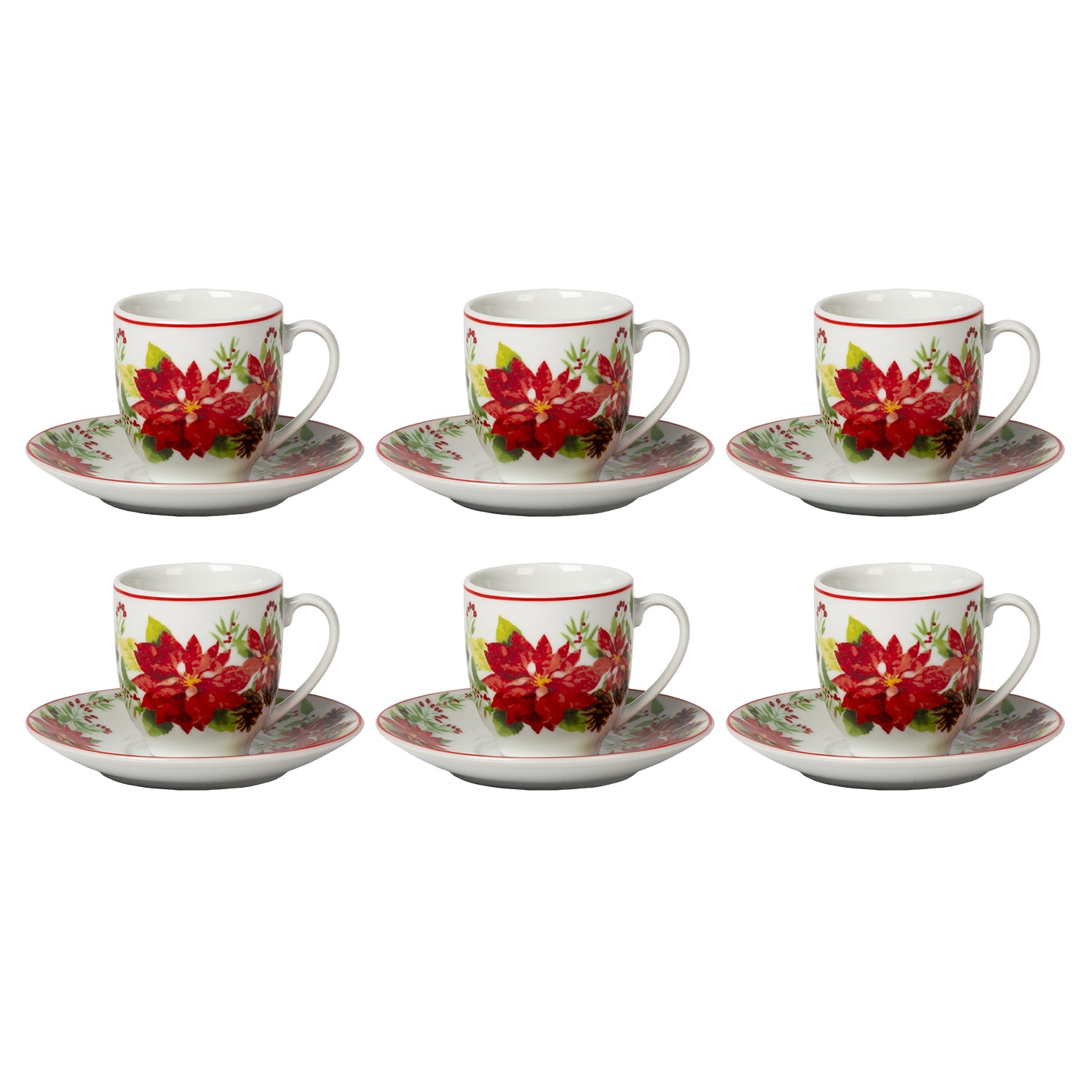 VESTIAMO CASA GRAN NATALE - Servizio da caffè 12 Pezzi in Porcellana Christmas Flowers